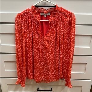 LOFT Red Ruffled Long Sleeve Blouse Size SP